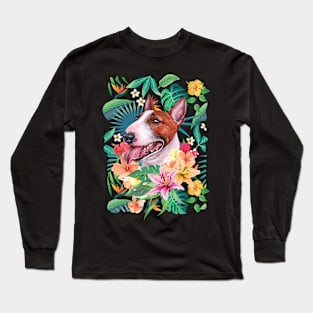 Tropical Red and White Bull Terrier Long Sleeve T-Shirt